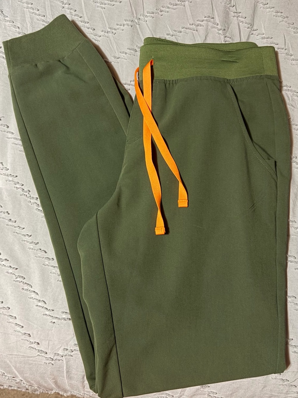 Figs Moss Green Joggers with Bright Orange Drawstring